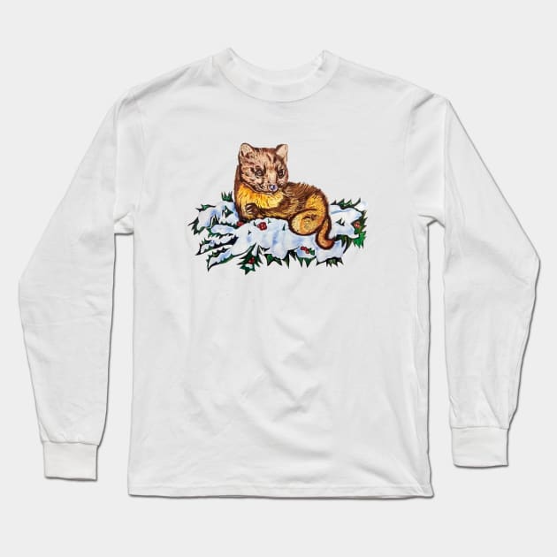 Pine Marten Long Sleeve T-Shirt by mariasibireva